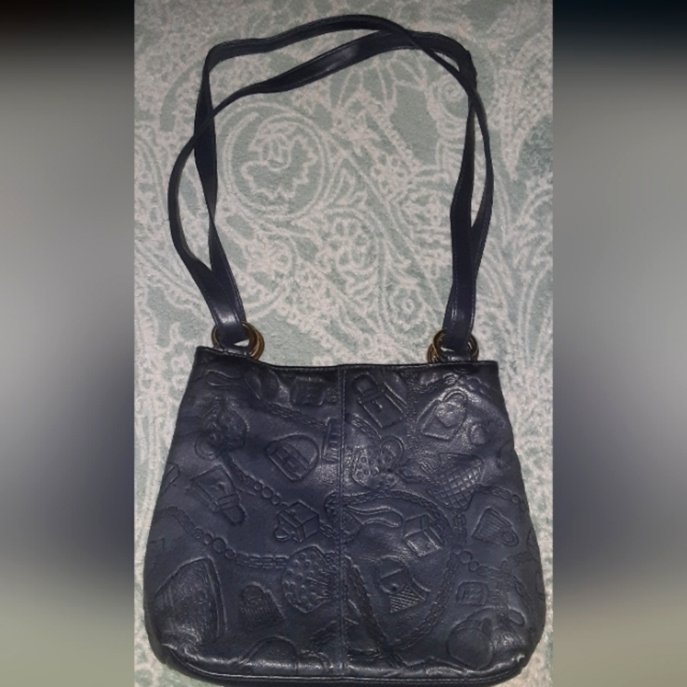 Adorable denim blue color embossed genuine leather shoulder bag